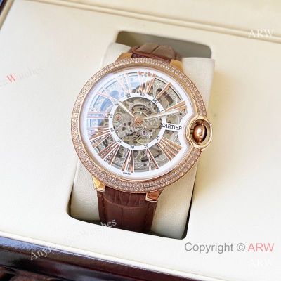 High Quality Replica CARTIER Ballon Bleu Different Colors Leather Strap Different Designs Face Dial Different Colors Stainless Steel Case Watch 44×12mm